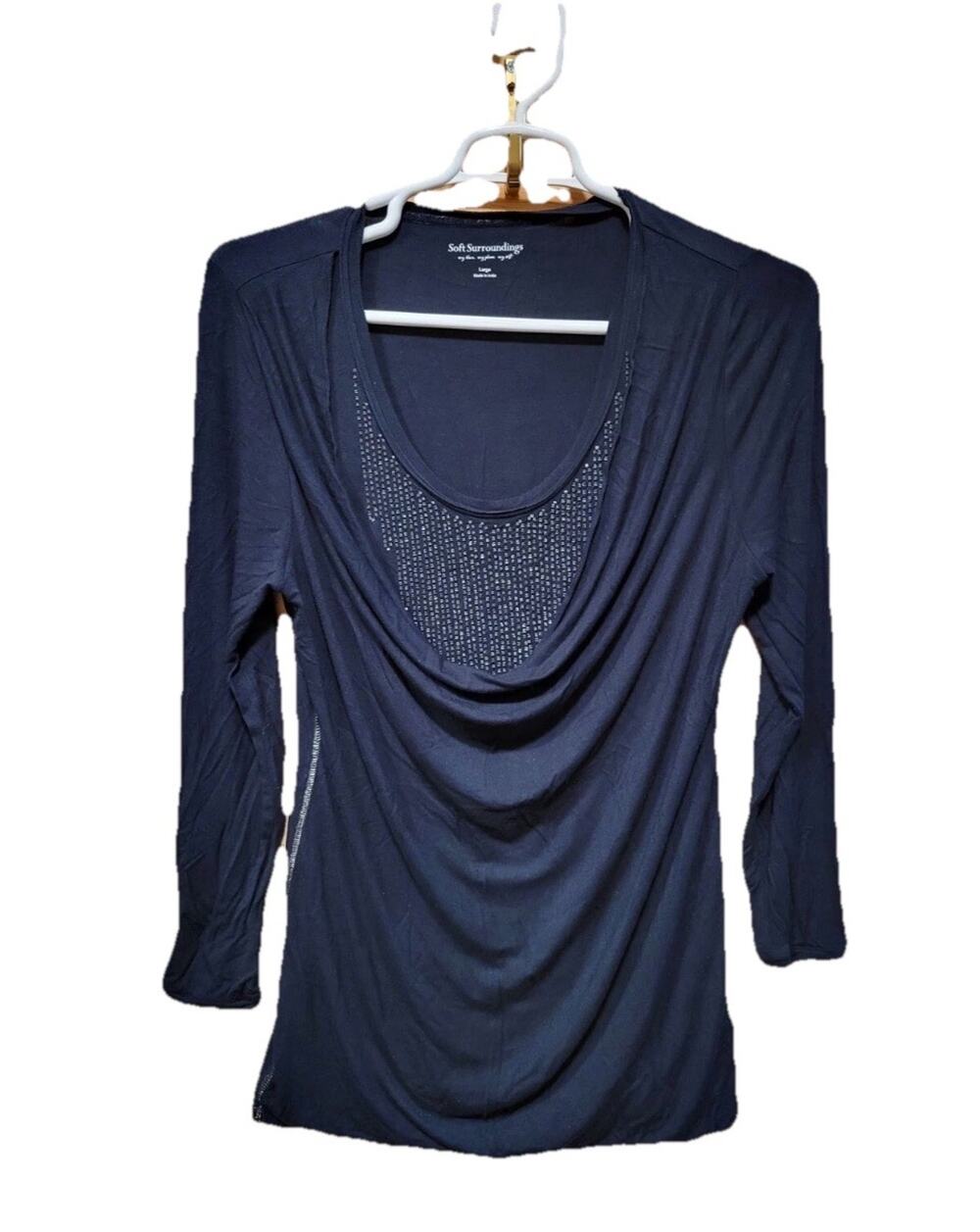 Soft Sorroundings Womens Top Shirt Size 1X Beaded Cowl Neck 3/4 Sleeve New N15